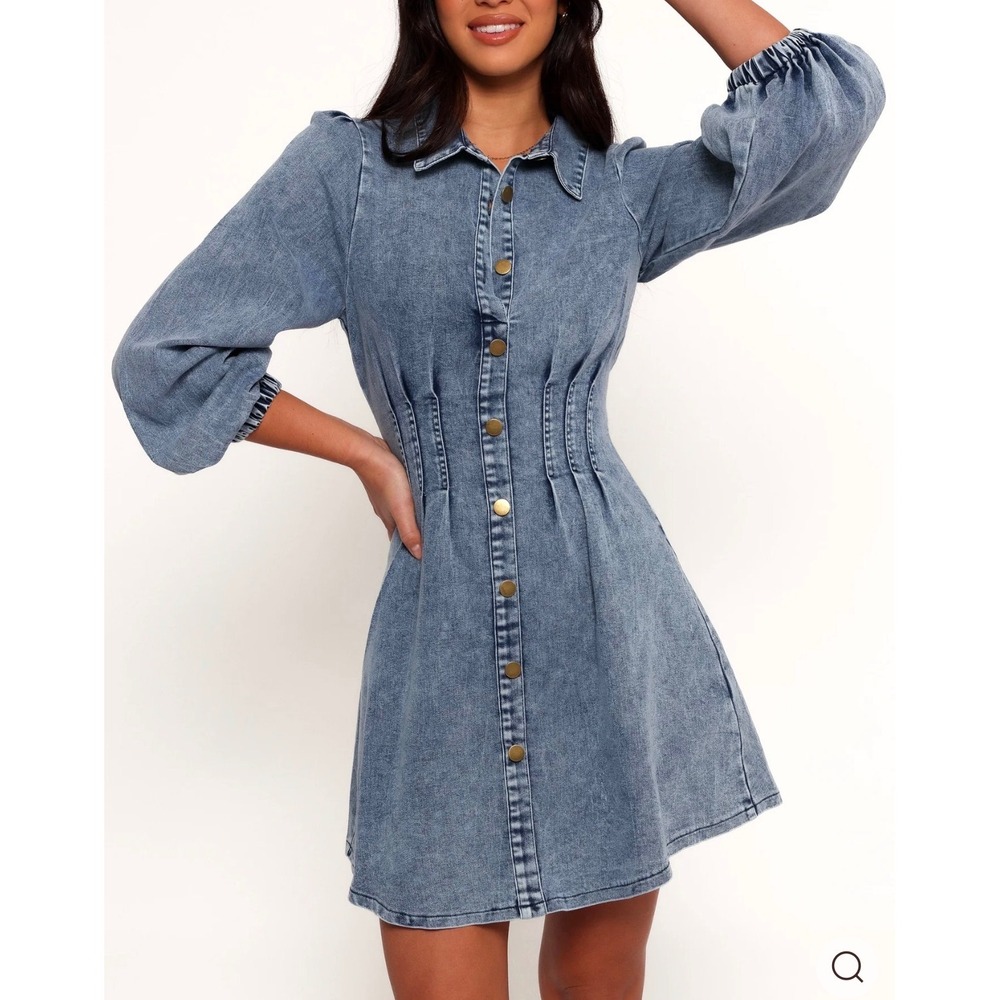 Petal & Pup Phoenix Denim Mini Dress Light Wash Long Sleeve boho western S Y2K r